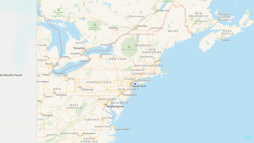 Apple Maps -virhe etsiessäsi Penn Stationia New Yorkista.
