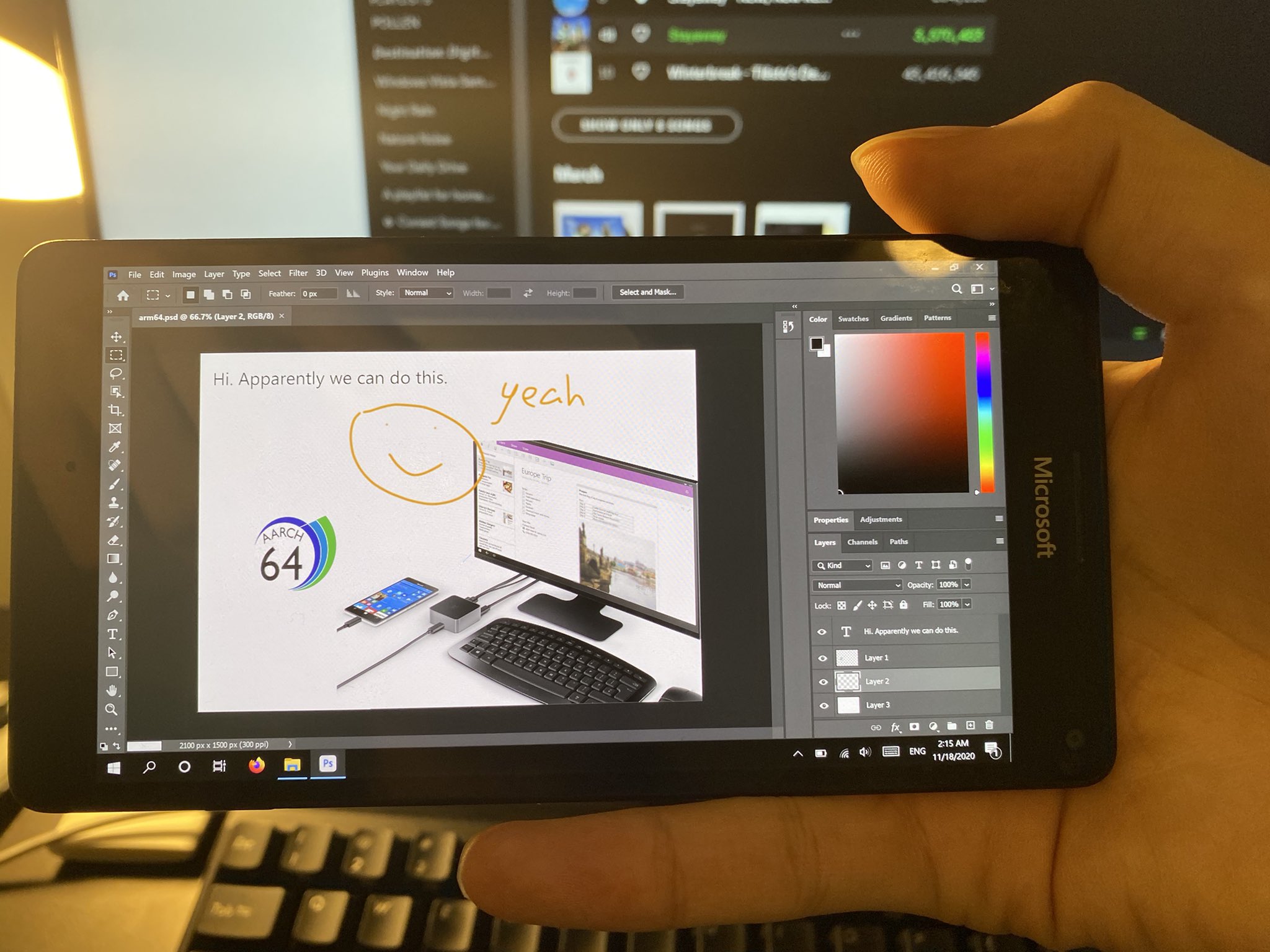 Photoshop on käynnissä Lumia-älypuhelimella 