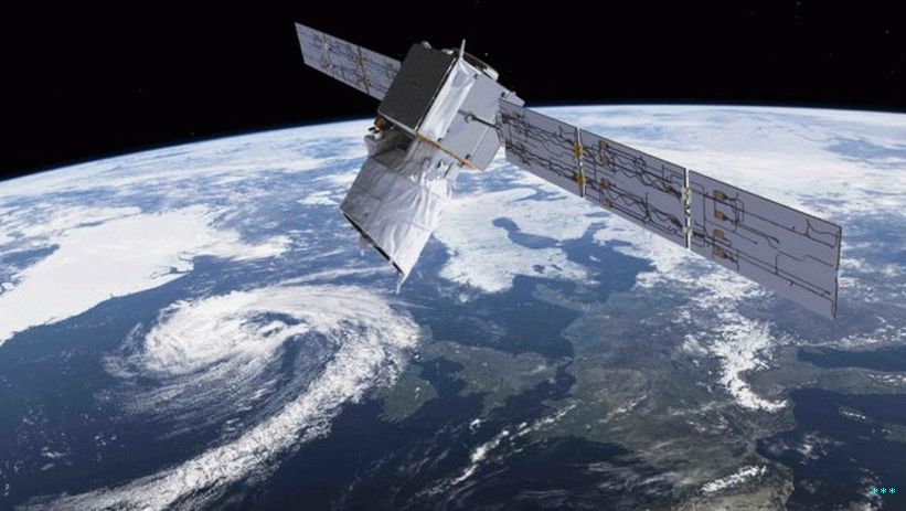 Kuva Euroopan avaruusjärjestön Aeolus-satelliitista, joka kiertää maata.